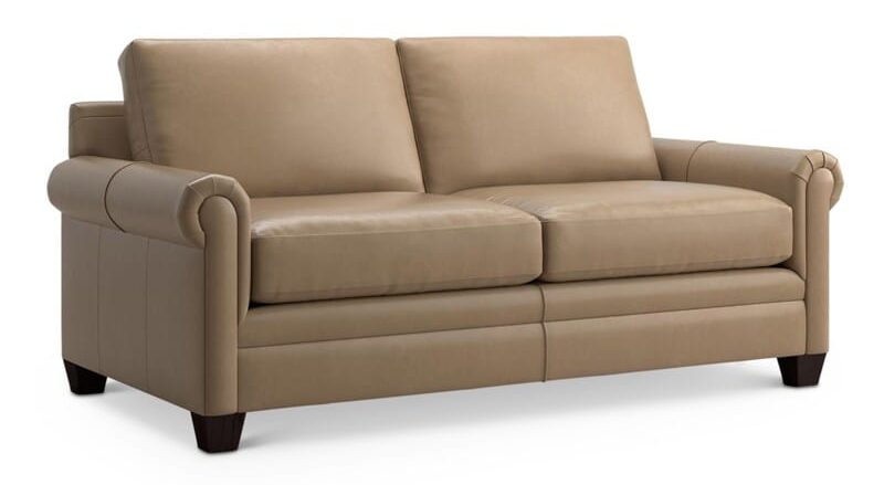 Bassett 3887-52L Carolina Leather Panel Arm Studio Sofa
