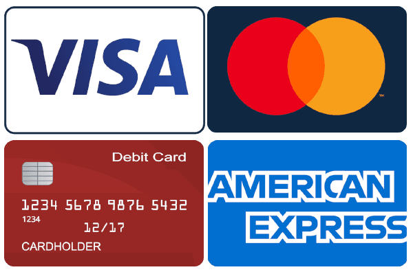 Visa, MasterCard, American Express, Debit Card