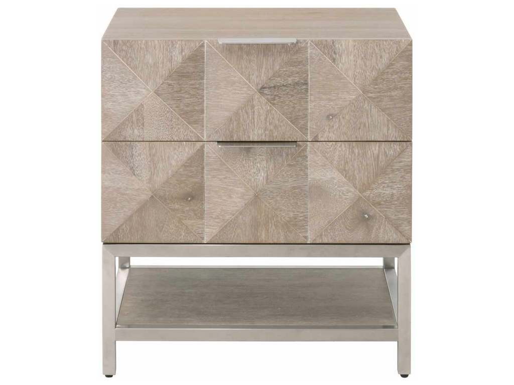 Essentials for Living 6150.NG/BSTL  Atlas 2 Drawer Nightstand in Natural Gray Acacia Brushed Stainless Steel