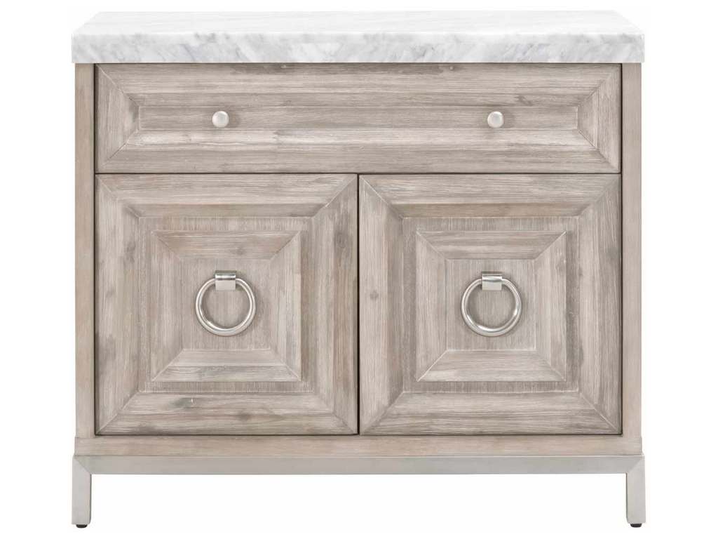 Essentials For Living 6154.NG-BSTL/WHT Azure Carrera Media Chest in Natural Gray Acacia White Carrera Marble Brushed Stainless Steel