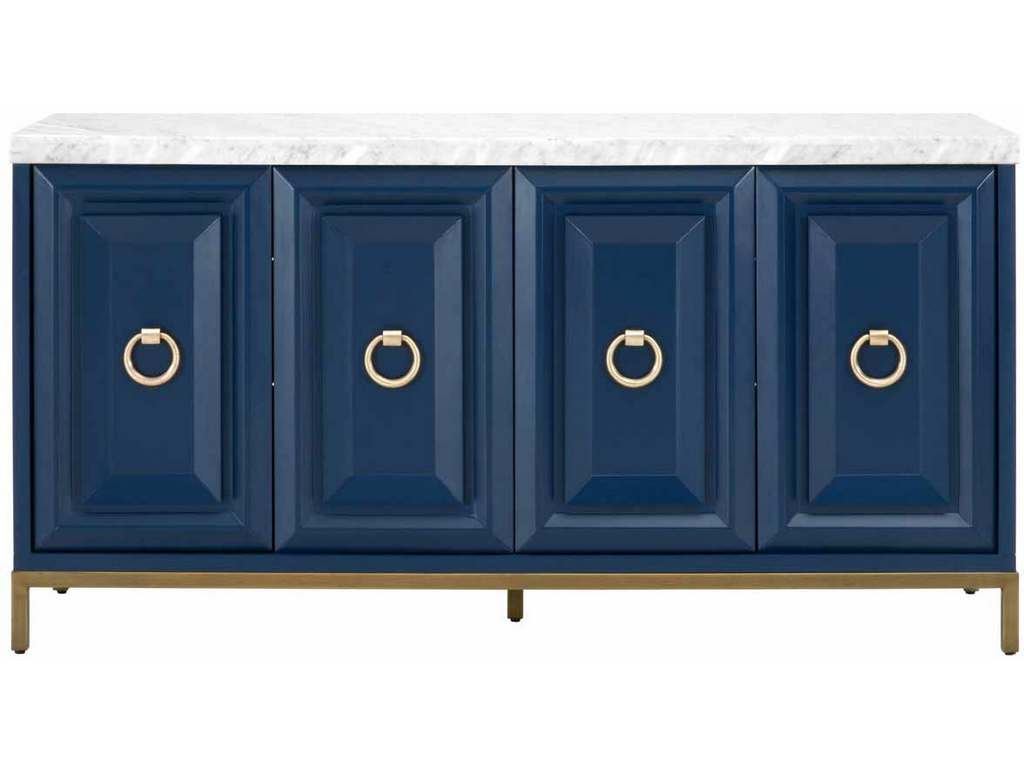 Essentials For Living 6087.NAV-BGLD/WHT  Azure Carrera Media Sideboard in White Carrera Marble Navy Blue Brushed Gold