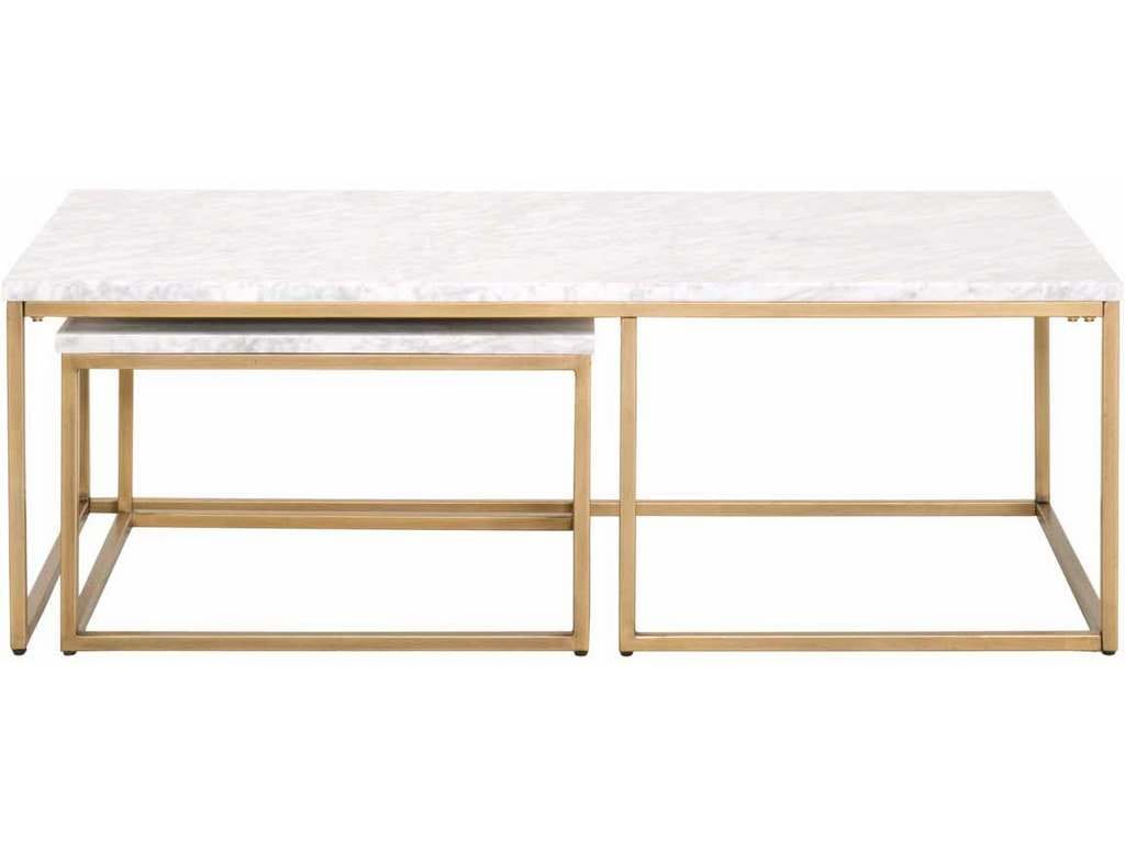 Essentials for Living 6100.BGLD/WHT  Carrera Nesting Coffee Table in White Carrera Marble Brushed Gold