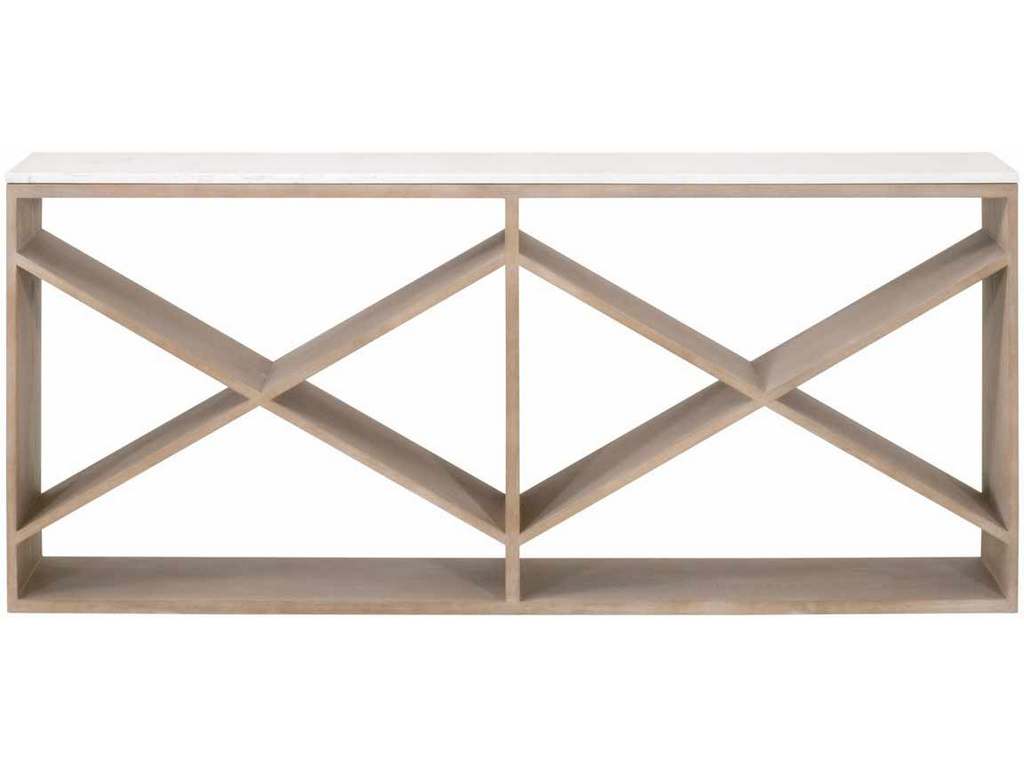 Essentials for Living 8080.SGRY-OAK/WHTQ  Cellar Console Table in Smoke Gray Oak White Quartz