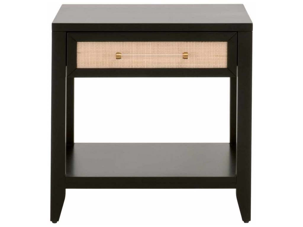 Essentials for Living 6144.B-BLK/NAT  Holland 1 Drawer Side Table in Brushed Black Acacia Natural Rattan