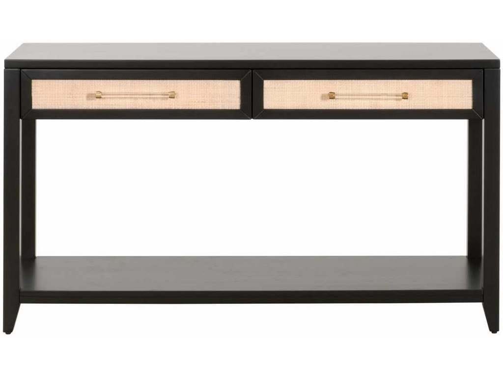 Essentials for Living 6145.B-BLK/NAT Holland 2 Drawer Console Table in Brushed Black Acacia Natural Rattan Essentials for Living 6145.B-BLK/NAT Holland 2 Drawer Console Table in Brushed Black Acacia Natural Rattan