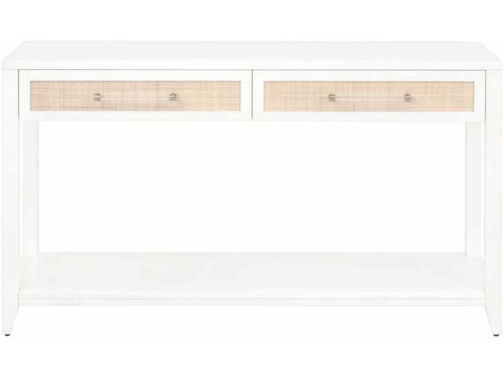 Essentials For Living 6145.WHT/NAT  Holland 2 Drawer Console Table in Matte White Natural Rattan