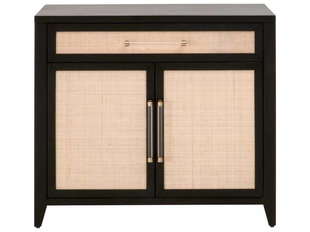 Essentials for Living 6146.B-BLK/NAT Holland Media Chest in Brushed Black Acacia Natural Rattan