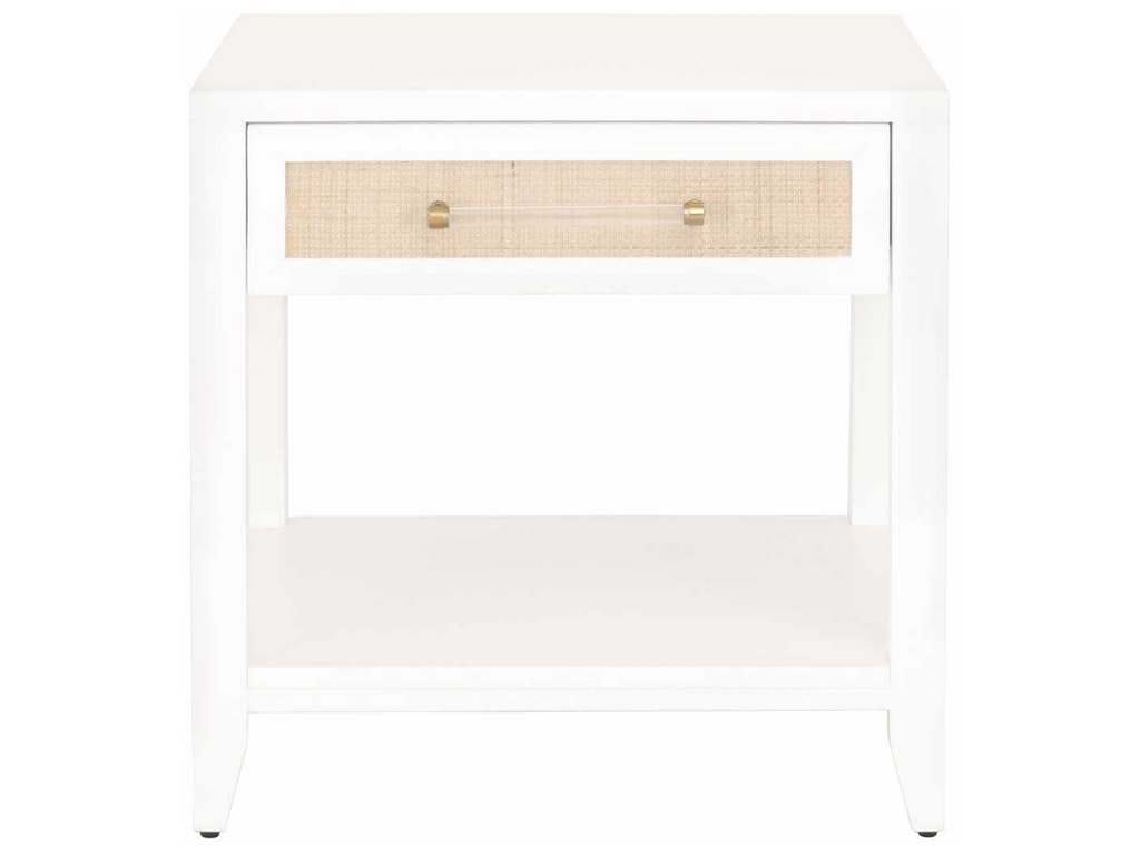 Essentials For Living 6144.WHT/NAT  Holland 1 Drawer Side Table in Matte White Natural Rattan