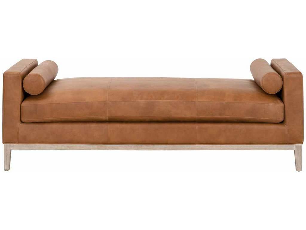 Essentials for Living 6701.WHBRN/NG  Keaton Daybed in Whiskey Brown Top Grain Leather Natural Gray Oak