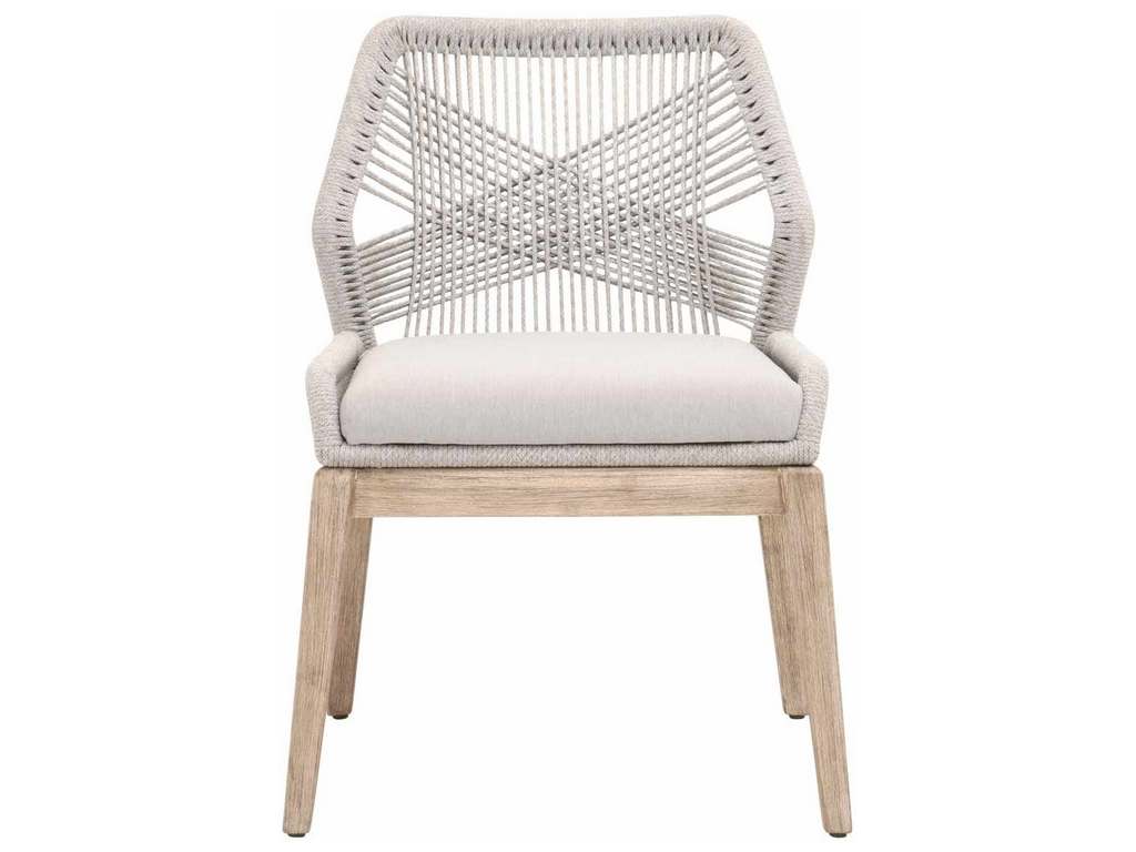 Essentials for Living 6808KD.WTA/FPUM/NG  Loom Dining Chair in Taupe and White Flat Rope Performance Pumice Natural Gray Mahogany