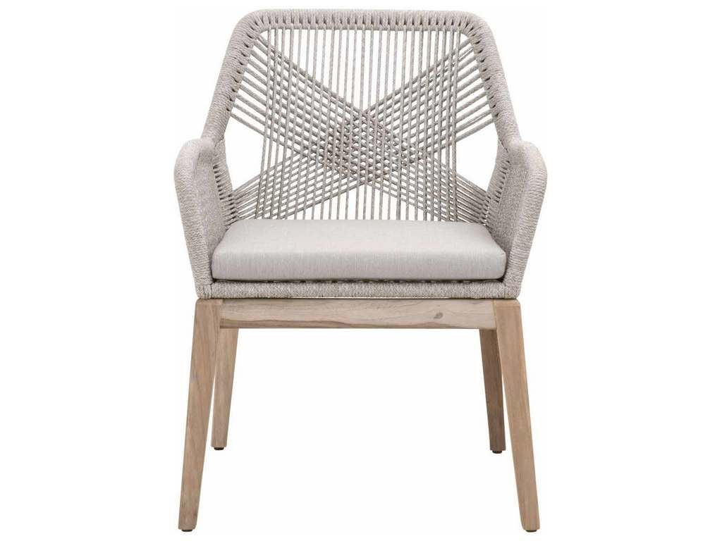 Essentials for Living 6809KD.WTA/PUM/GT Loom Outdoor Arm Chair in Taupe and White Flat Rope Performance Pumice Gray Teak Essentials for Living 6809KD.WTA/PUM/GT Loom Outdoor Arm Chair in Taupe and White Flat Rope Performance Pumice Gray Teak