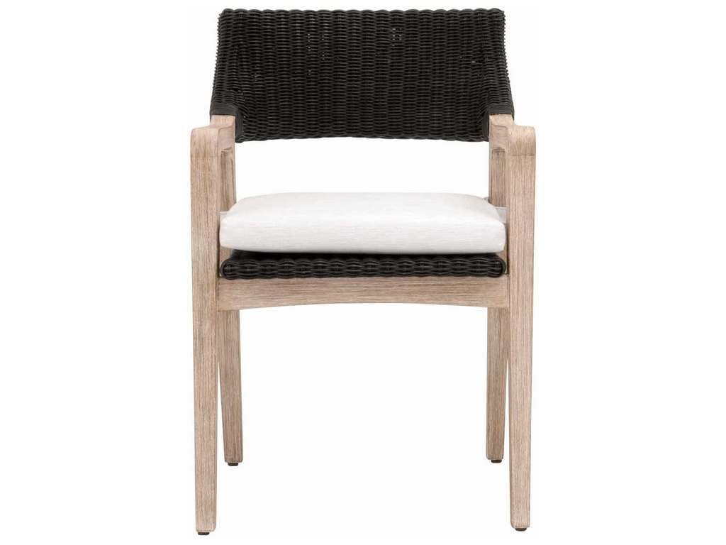 Essentials for Living 6810.BLR/WHT/NG  Lucia Arm Chair in Black Rattan Performance White Speckle Natural Gray Mahogany