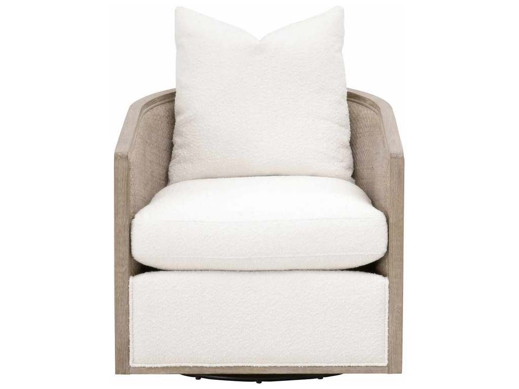 Essentials for Living 6643.BOU-SNO/NG McGuire Swivel Club Chair in Performance Boucle Snow Natural Gray Oak and Cane Essentials for Living 6643.BOU-SNO/NG McGuire Swivel Club Chair in Performance Boucle Snow Natural Gray Oak and Cane