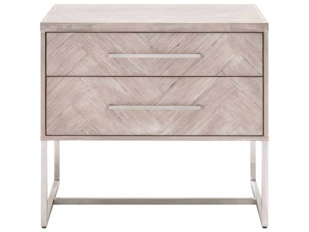 Essentials for Living 6048.NG  Mosaic 2 Drawer Nightstand in Natural Gray Acacia Brushed Stainless Steel