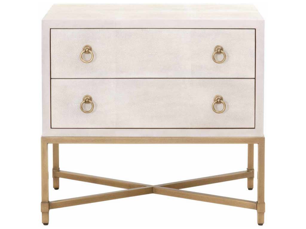 Essentials for Living 6121.WHT-SHG/GLD  Strand Shagreen 2 Drawer Nightstand in White Shagreen Brushed Gold