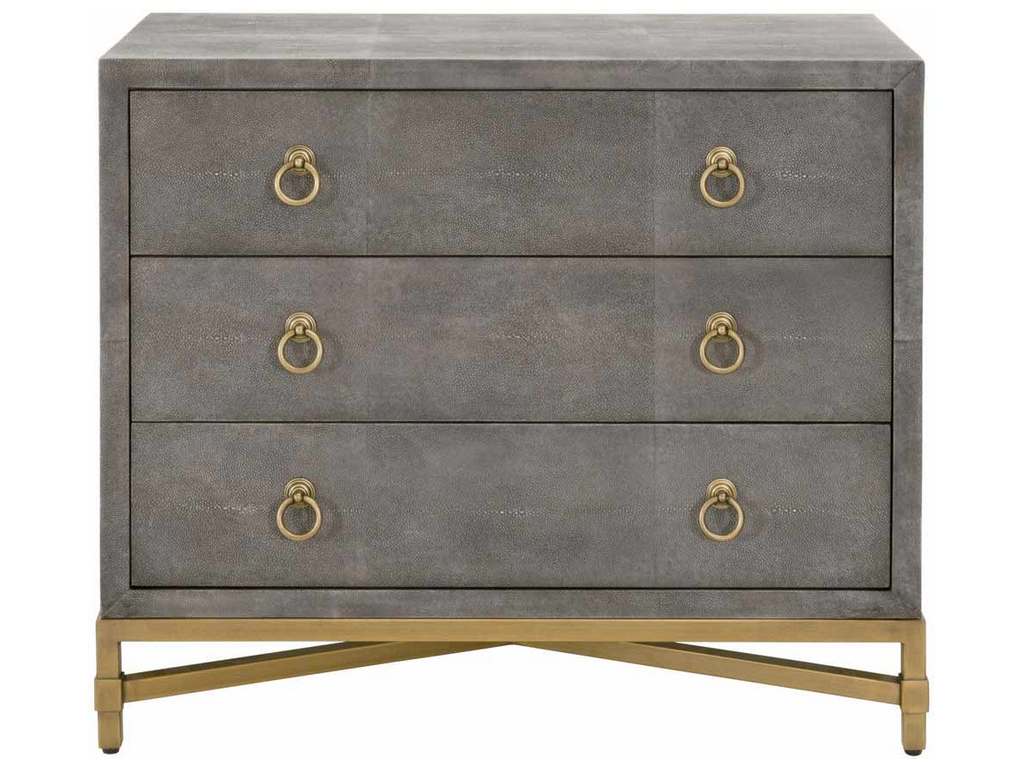 Essentials For Living 6120.GRY-SHG/GLD  Strand Shagreen 3 Drawer Nightstand in Gray Shagreen Brushed Gold