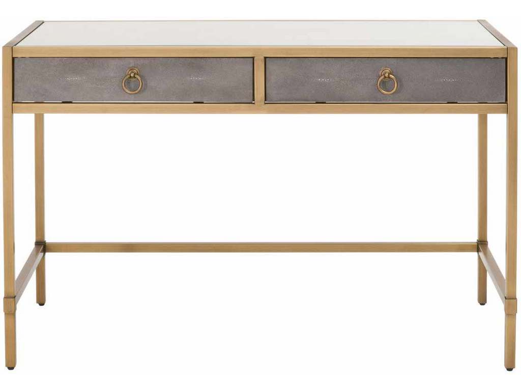 Essentials For Living 6124.GRY-SHG/GLD  Strand Shagreen Desk in Gray Shagreen Brushed Gold Clear Glass
