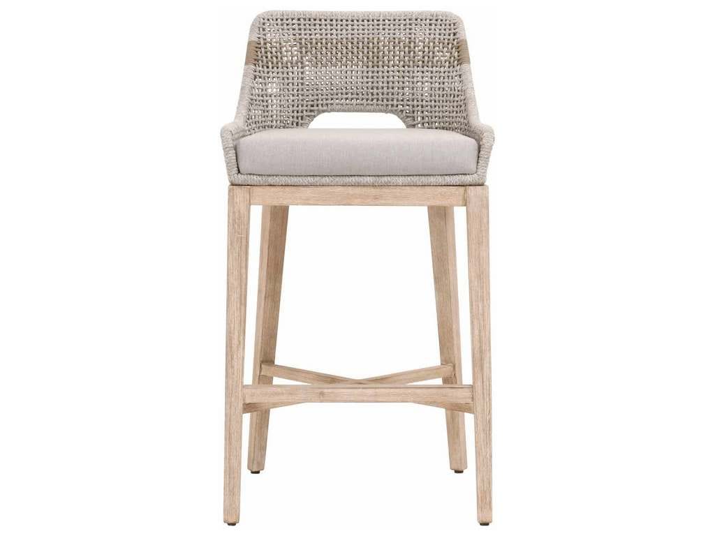 Essentials For Living 6850BS.WTA/PUM/NG  Tapestry Barstool in Taupe and White Flat Rope Taupe Stripe Performance Pumice Natural Gray Mahogany