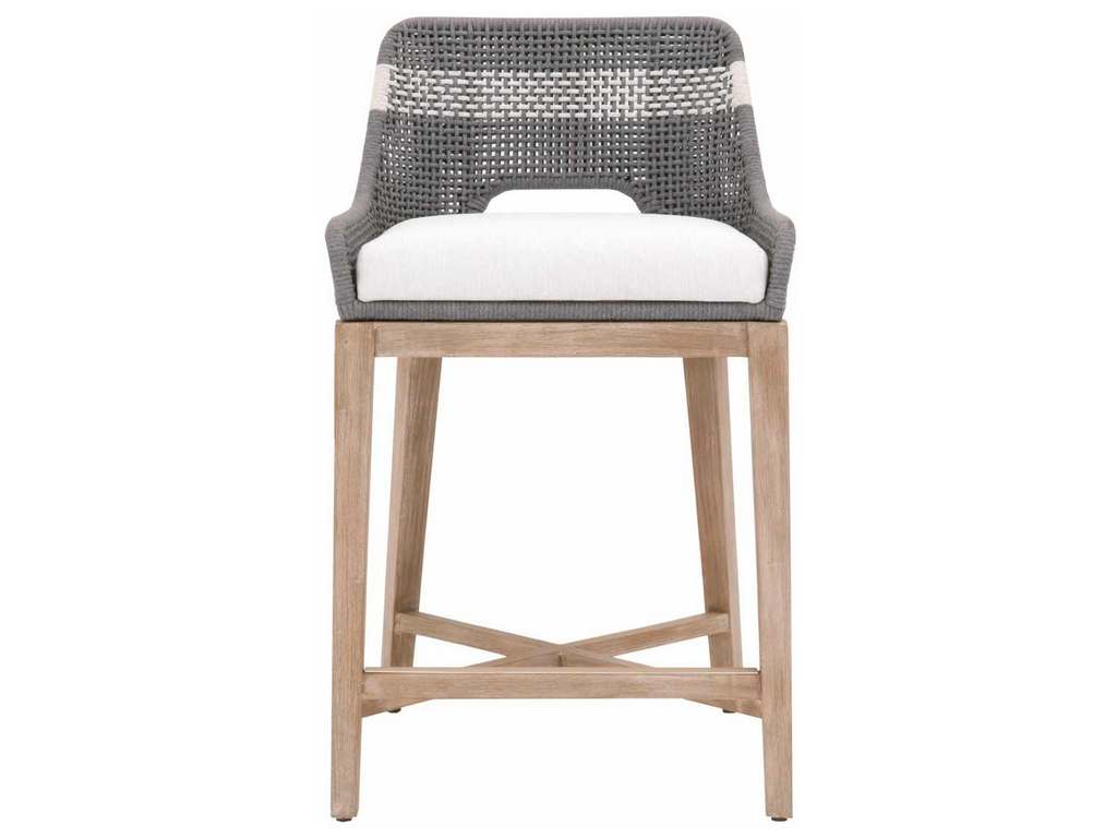 Essentials For Living 6850CS.DOV/WHT/NG  Tapestry Counter Stool in Dove Flat Rope White Speckle Stripe Performance White Speckle Natural Gray Mahogany