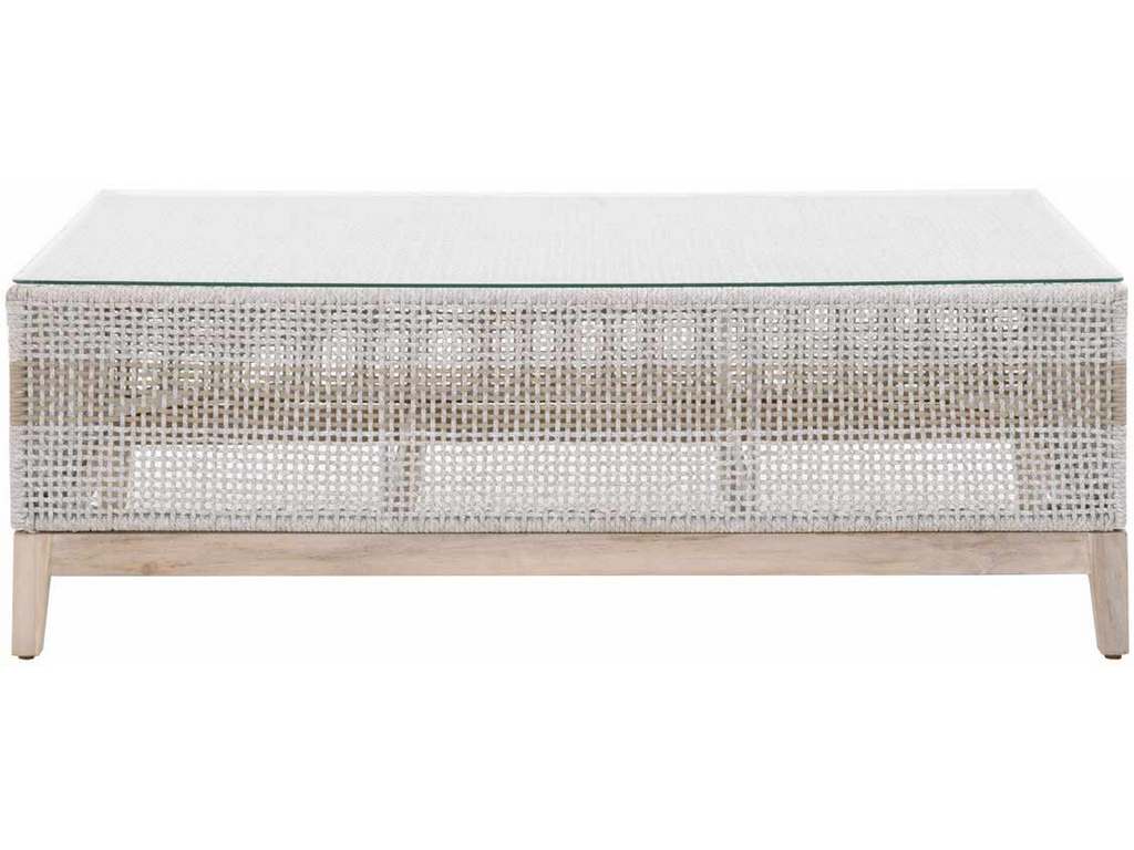 Essentials for Living 6846.WTA/GT  Tapestry Outdoor Coffee Table in Taupe and White Flat Rope Taupe Stripe Gray Teak Clear Glass