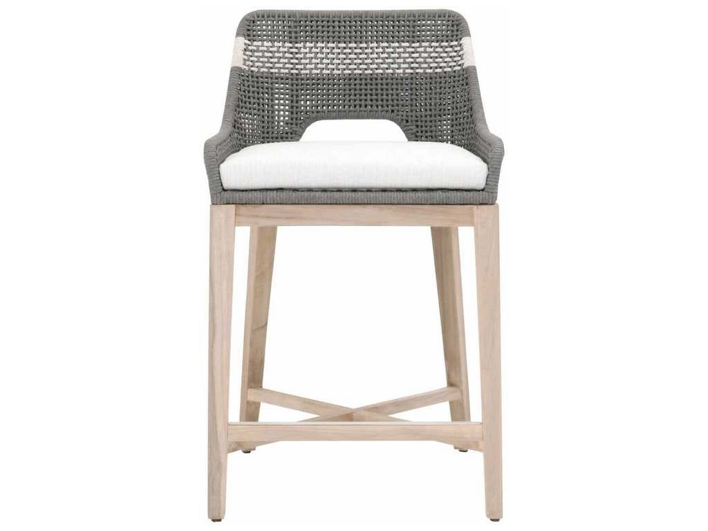 Essentials For Living 6850CS.DOV/WHT/GT  Tapestry Outdoor Counter Stool in Dove Flat Rope White Speckle Stripe Performance White Speckle Gray Teak