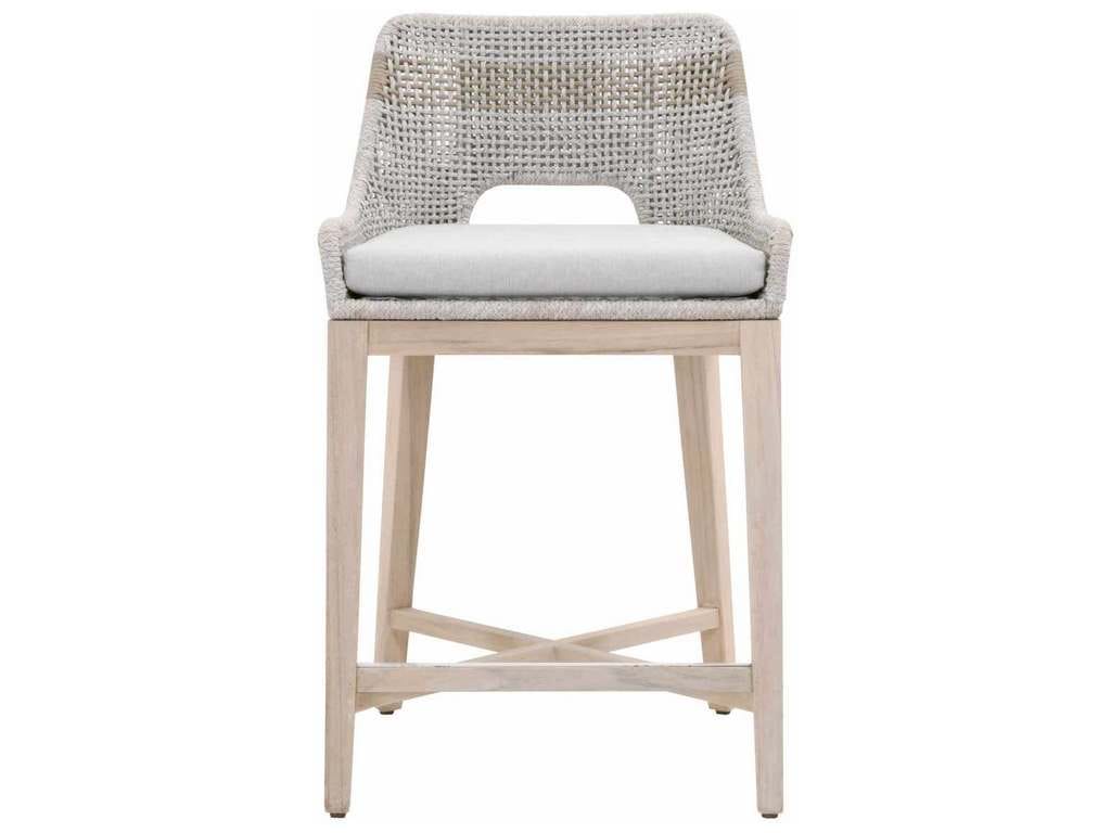Essentials For Living 6850CS.WTA/PUM/GT  Tapestry Outdoor Counter Stool in Taupe and White Flat Rope Taupe Stripe Performance Pumice Gray Teak