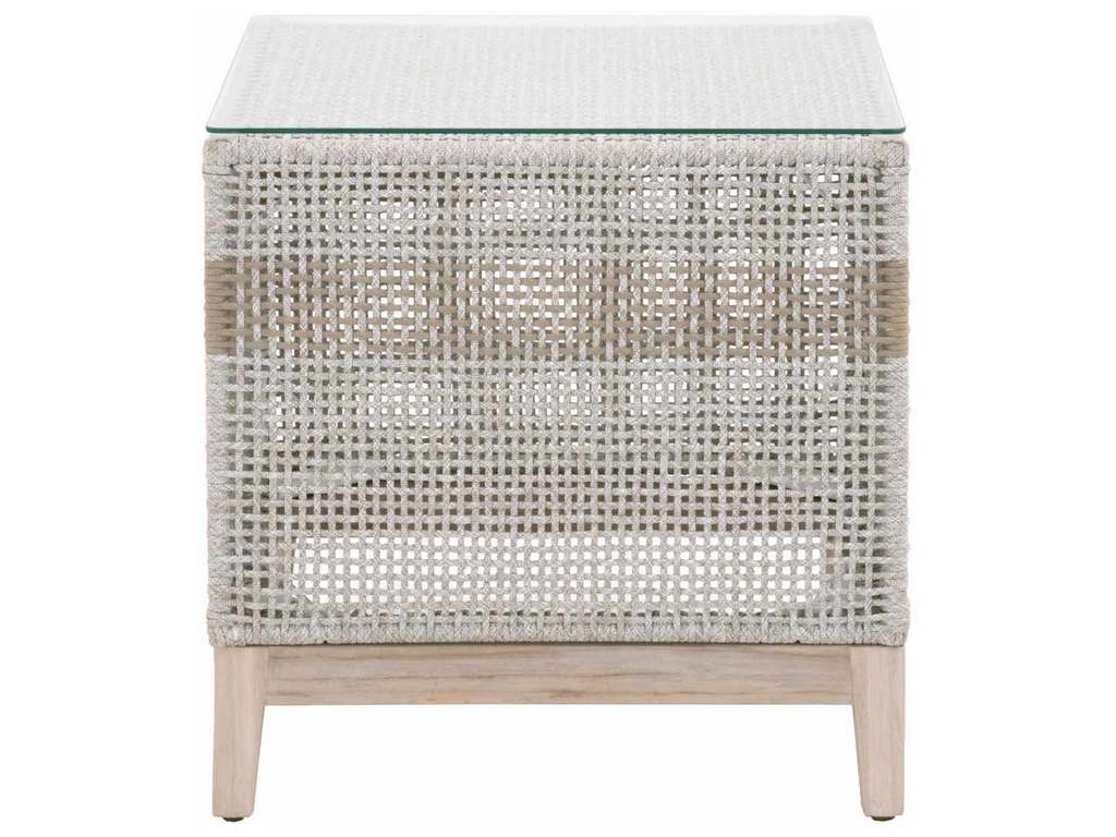 Essentials For Living 6847.WTA/GT  Tapestry Outdoor End Table in Taupe and White Flat Rope Taupe Stripe Gray Teak Clear Glass