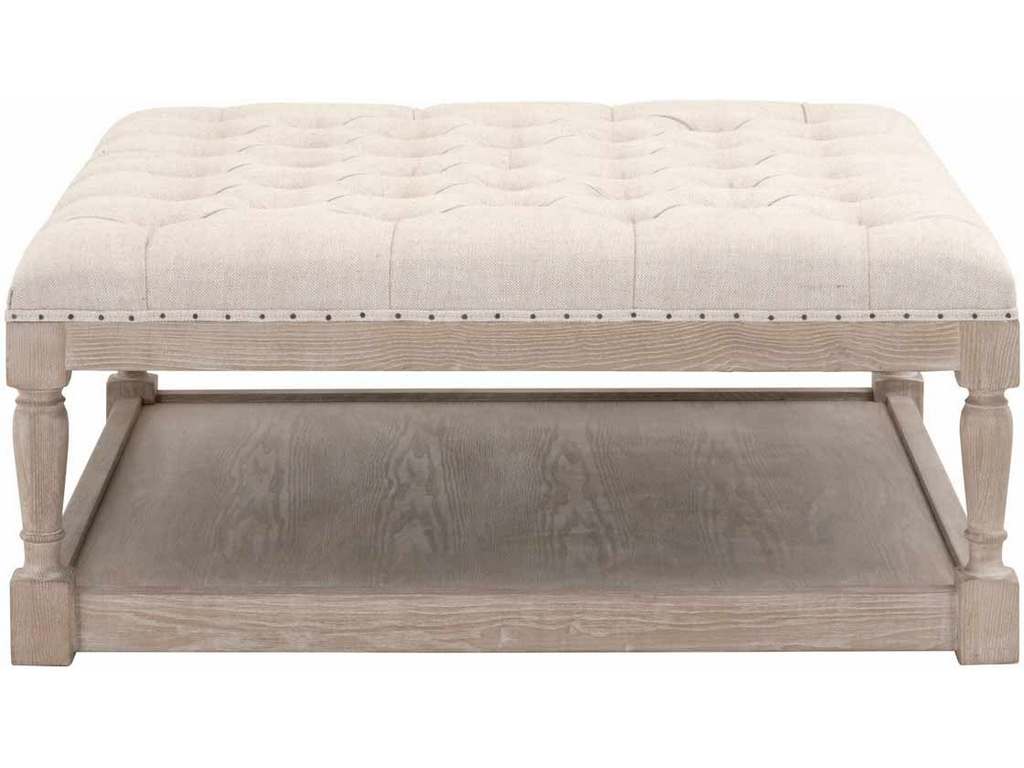 Essentials for Living 6429UP.BIS-BT/NG  Townsend Tufted Upholstered Coffee Table in Performance Bisque French Linen Natural Gray Ash