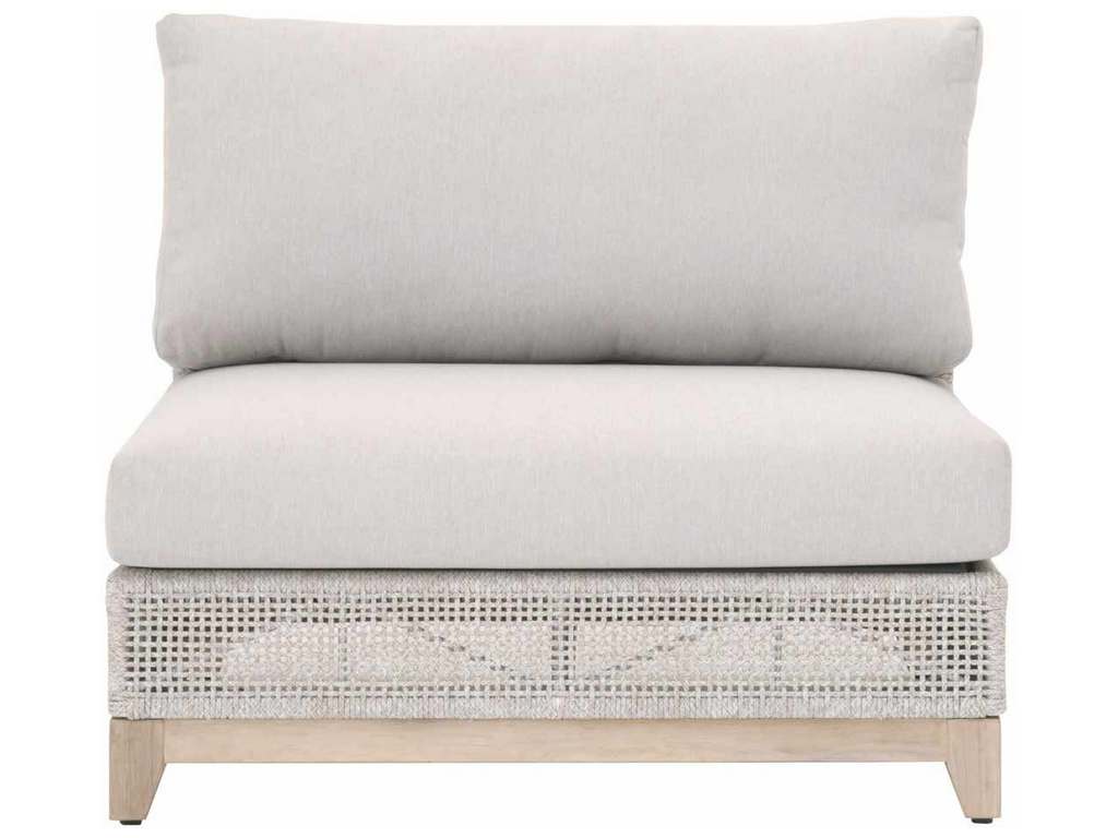 Essentials For Living 6843-1S.WTA/PUM/GT  Tropez Outdoor Modular Armless Sofa Chair in Taupe and White Flat Rope Performance Pumice Gray Teak