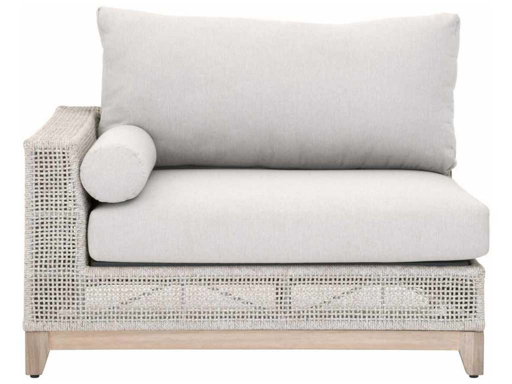 Essentials For Living 6843-2S1L.WTA/PUM/GT  Tropez Outdoor Modular Left Facing 1 Arm Sofa in Taupe and White Flat Rope Performance Pumice Gray Teak