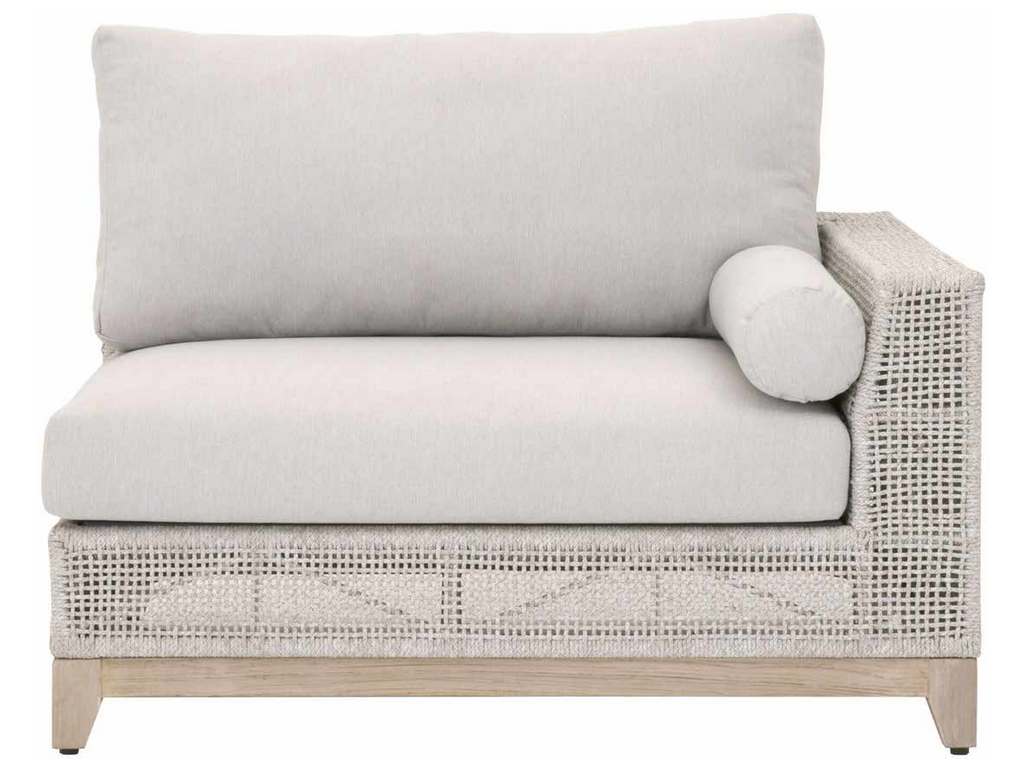 Essentials For Living 6843-2S1R.WTA/PUM/GT  Tropez Outdoor Modular Right Facing 1 Arm Sofa in Taupe and White Flat Rope Performance Pumice Gray Teak