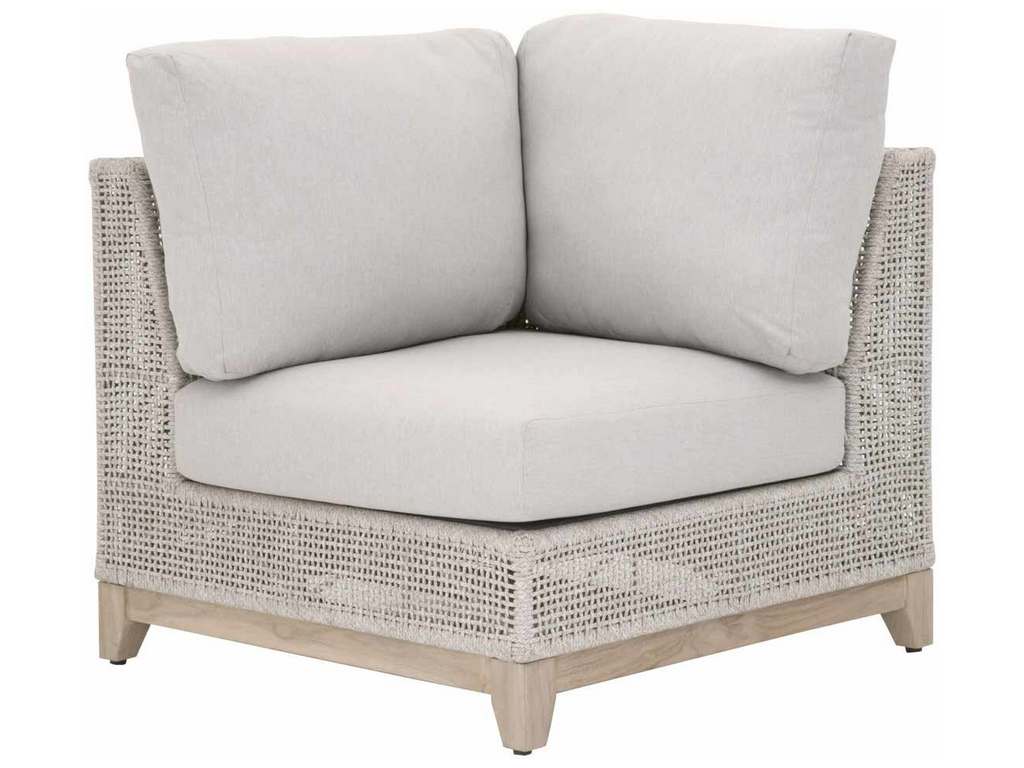Essentials For Living 6843-CRN.WTA/PUM/GT  Tropez Outdoor Modular Corner Sofa in Taupe and White Flat Rope Performance Pumice Gray Teak