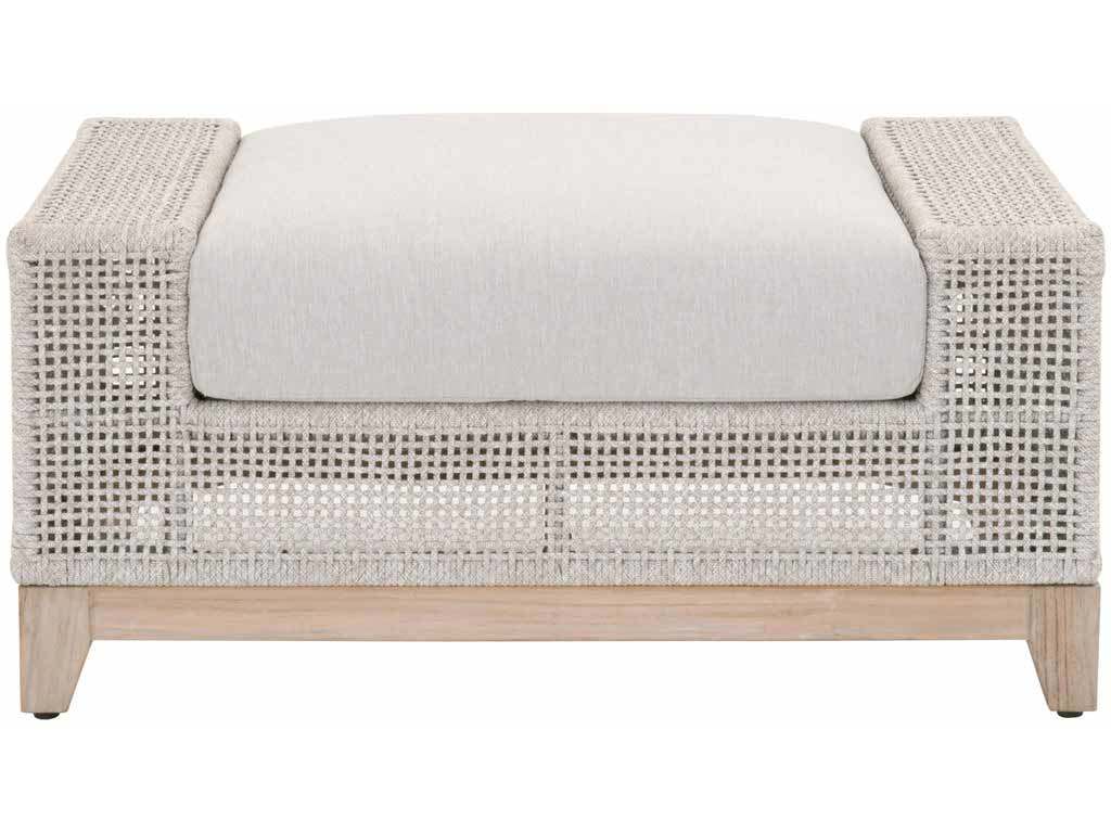 Essentials for Living 6843-0.WTA/PUM/GT  Tropez Outdoor Ottoman in Taupe and White Flat Rope Performance Pumice Gray Teak