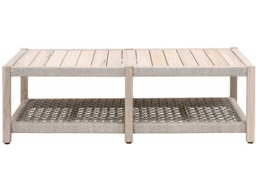 Essentials for Living 6870.WTA/GT  Wrap Outdoor Coffee Table in Taupe and White Flat Rope Gray Teak