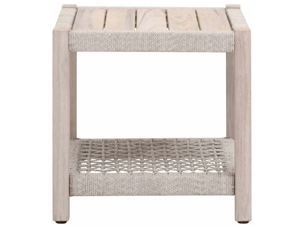 Essentials for Living 6872.WTA/GT  Wrap Outdoor End Table in Taupe and White Flat Rope Gray Teak