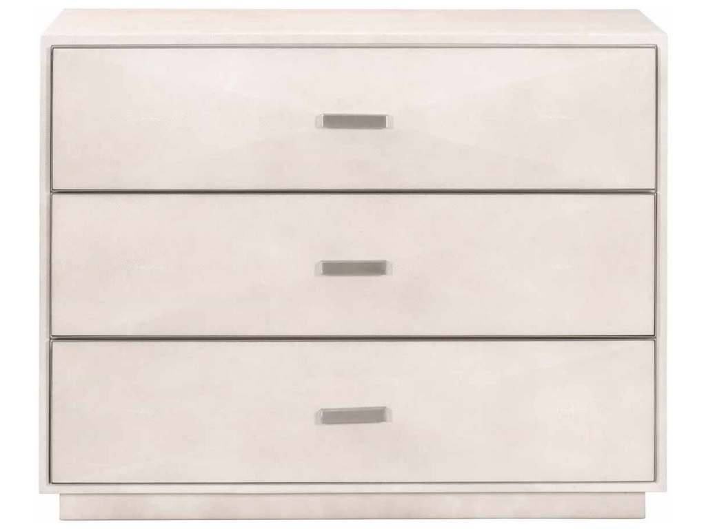 Essentials For Living 6157.WHT-SHG/BSTL  Wynn Shagreen 3 Drawer Nightstand in White Shagreen Brushed Stainless Steel