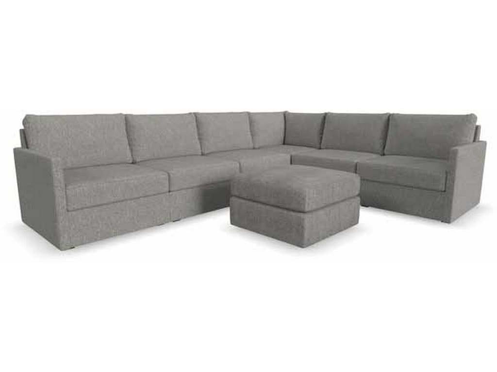 Flexsteel 90226NSEC931302 Flex 6 Seat Sectional with Narrow Arm and Ottoman Pebble