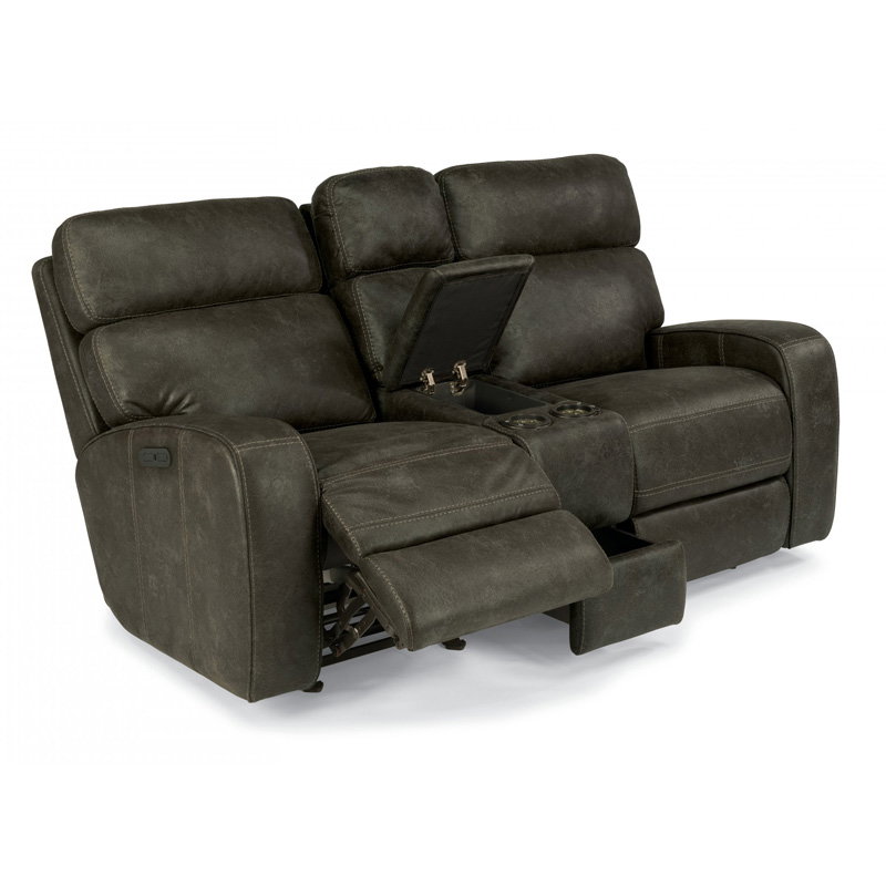 Flexsteel 1326-64PH Tomkins Fabric Power Gliding Reclining Loveseat with Console and Power Headrests