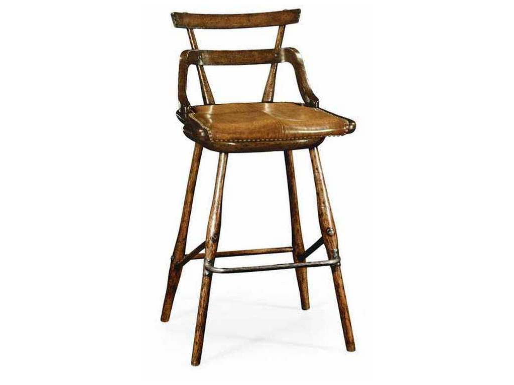 Jonathan Charles 494315-SC-TDO Dark Oak Side Bar Stool with a Studded Dark Antique Leather Seat