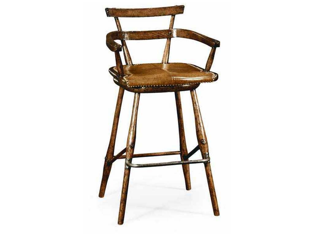 Jonathan Charles 494315-AC-TDO JC Traditional Oak barstool with studded leather seat Arm