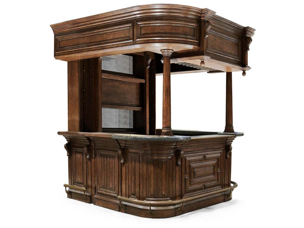 Jonathan Charles 494564-SET-TDO Complete Linenfold Dark Oak Home Bar