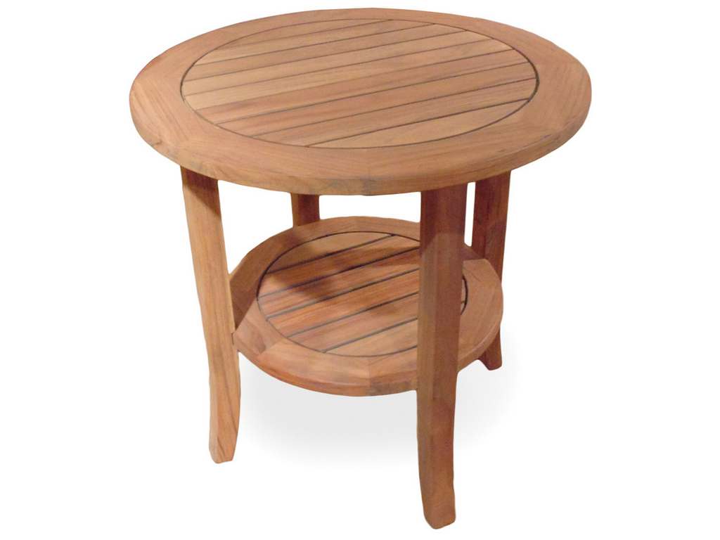 Lloyd Flanders 286424 Teak 24 Inch Round Tapered Leg End Table with Shelf