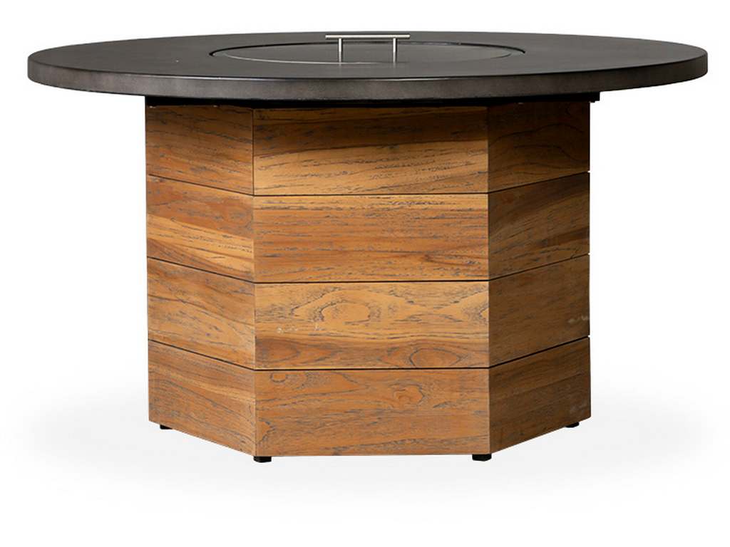 Lloyd Flanders 286099 Teak 48 Inch Hexagonal Fire Table with Faux Concrete Top
