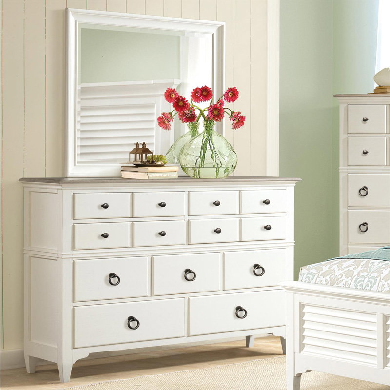 Riverside 59362 Myra Nine Drawer Dresser and Shadowbox Mirror