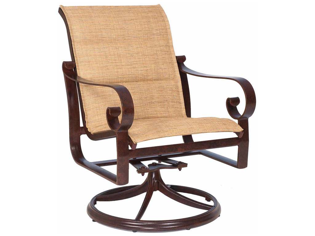 Woodard 620572 Belden   Padded Sling Swivel Rocking Dining Armchair
