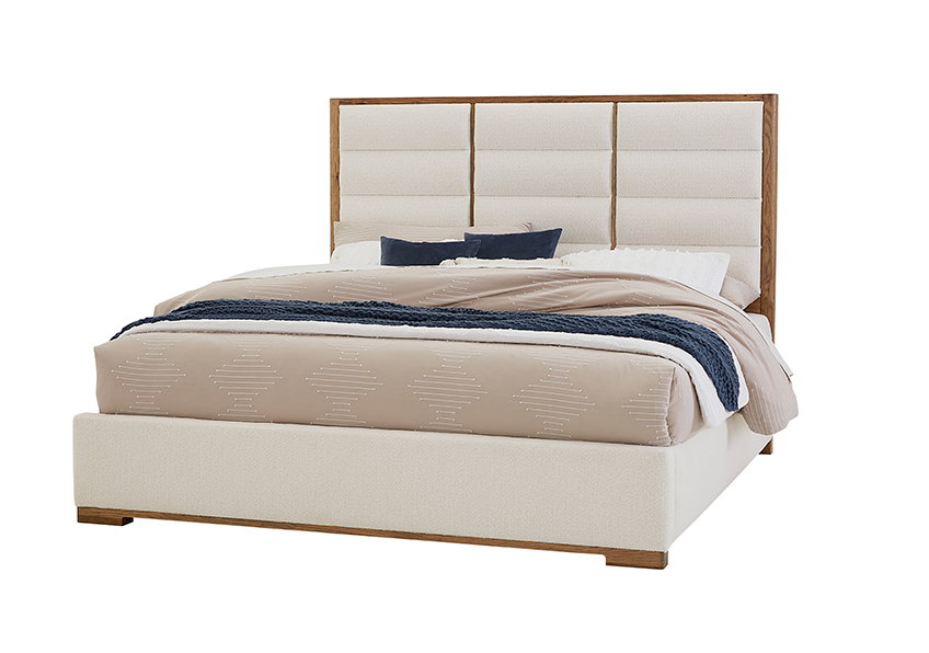Vaughan Bassett 790-551A-155A-822A Crafted Oak Erin's Queen Upholstered Bed White Fabric Natural Finish