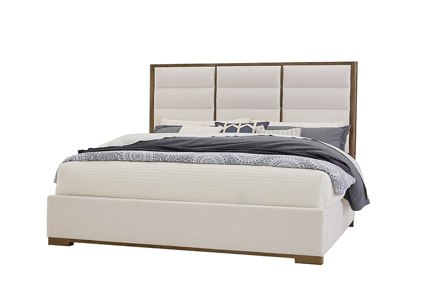 Vaughan Bassett 793-661A-166A-822A Crafted Oak Erin’s King Upholstered Bed White Fabric Aged Gray Finish