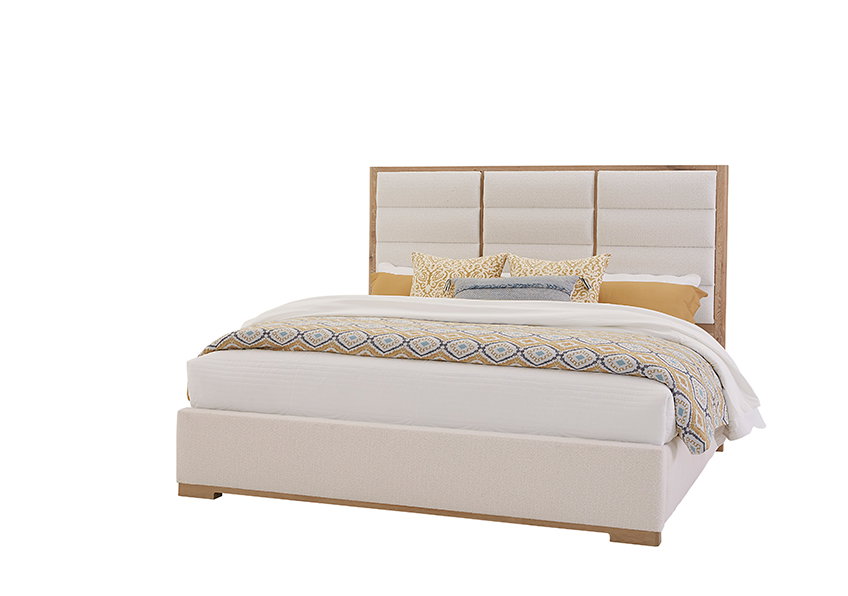 Vaughan Bassett 795-661A-166A-822A Crafted Oak Erin’s King Upholstered Bed White Fabric Bleached White Finish