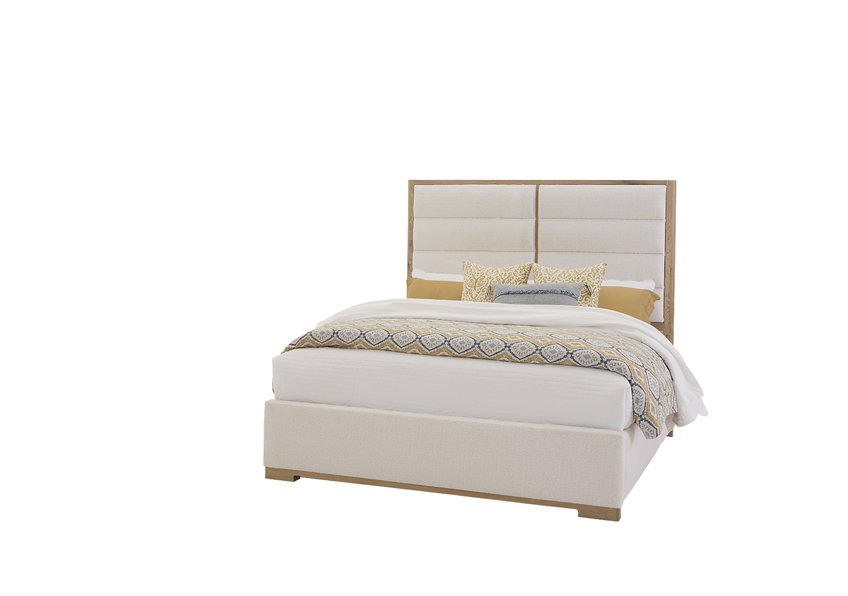 Vaughan Bassett 795-551A-155A-822A Crafted Oak Erin's Queen Upholstered Bed White Fabric Bleached White Finish