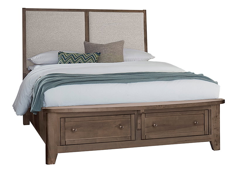 Vaughan Bassett 820-551-052-050B-502-555 Woodbridge Queen Upholstered Bed with Storage Grey Fabric Dark Cashmere Finish